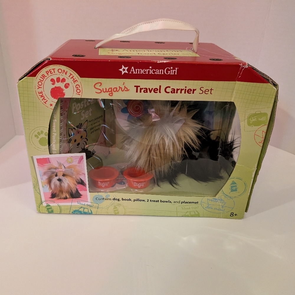 American Girl Sugar's Travel Carrier Set - Dog, Pillow, 2 Treat Bowls & Placemat